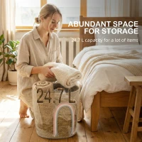 HOMCOM Kosz do przechowywania 24,7L z dekoracją tęczową, duży pleciony kosz do łazienki, sypialni, naturalny(m-4)