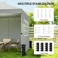 Outsunny Pawilon ok. 3x3 m Wodoodporny Regulowany Pop-up Składany Pawilon z 3 Ścianami Bocznymi, Oknem, Wentylacją, UV 50+ Jasnoszary(m-6)