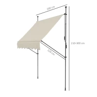 Outsunny Toldo retrátil autoportante manual 2L x 1,2l x 2,1-3H m inclinação ajustável metal alumínio poliéster areia(m-3)