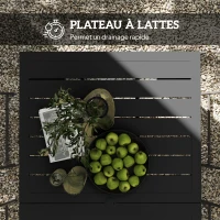 Outsunny Table de jardin pour 4 à 6 personnes, table à manger extérieure trou pour parasol plateau à lattes 150 x 90 x 73 cm noir(m-6)