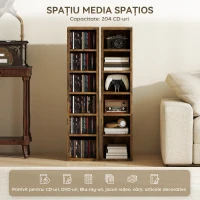 HOMCOM Set 2 Rafturi pentru CD-uri cu Polițe Reglabile pentru 204 CD-uri din Lemn, 21x22,5x88,5 cm, Maro Rustic(m-4)