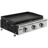Outsunny Plancha gaz 9 kW 3 brûleurs en acier inoxydable, surface cuisson 56,5 x 33 cm, bac de récupération des graisses, noir(m-12)