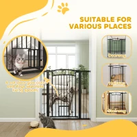 PawHut 106 cm Wysoka Bramka dla Zwierząt z Regulowaną Szerokością, Wbudowane Drzwiczki dla Kota, dla Schodów i Drzwiowych Ram, Czarna(m-8)