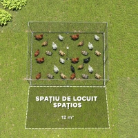 PawHut Țarc pentru Găini de Exterior, 4x3x2m 12㎡ Adăpost pentru Găini din Oțel Galvanizat cu Acoperiș Impermeabil Anti-UV și Închidere Dublă, Coteț pentru Păsări, Animale Mici, Iepuri și Rațe(m-4)