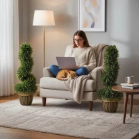 HOMCOM Set of 2 Artificial Plants, Topiary Spiral Boxwood Cypress Trees with Pot, for Home Indoor Outdoor Decor, 90cm(m-8)