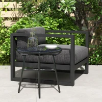 Outsunny Table basse ronde de jardin en résine aspect rotin métal et plateau verre trempé Ø 50 x 50 cm noir(m-10)