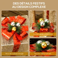 Outsunny Cutii-cadou Crăciun luminoase decorațiuni de Crăciun cu fundă 58 lumini set de 3 cutii-cadou cu LED auriu(m-4)