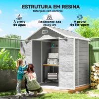 Outsunny Abrigo de Jardim em Resina 182x151x219 cm com Piso Janela Ventilação Portas Duplas Cinzento(m-4)