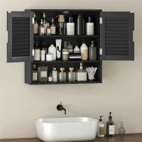 HOMCOM Bathroom Cabinet, Wall Mounted Storage Cabinet with Adjustable Shelves, 60 x 20 x 60 cm, Black(m-7)