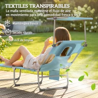 Outsunny Set de 2 Tumbonas Plegables Reclinables con Dosel 360° Orificio Facial Bolsillo Lateral y Textilene 550 g/m² Azul(m-7)