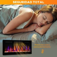 HOMCOM Chimenea Eléctrica Pared Empotrable Ultrafina con Llama 3D Brillo/Velocidad Ajustable y 12 Colores Guijarros 900/1800W(m-8)