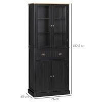 HOMCOM Aparador mueble de cocina armario 4 puertas con 2 puertas de vidrio y 1 cajón estantes regulables - negro(m-3)