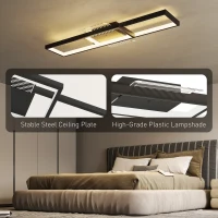 HOMCOM LED Ceiling Light, Modern Dimmable Ceiling Light with Wall Switch & Remote Control, Flush Mount Fixture Lamp with 3000-6000K Colour Temperatures for Living Room, Bedroom, Black(m-6)
