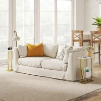 HOMCOM Narrow Side Table, End Table with Magazine Holder, Nightstand for Small Spaces, Living Room, Bedroom, White Marble Grain(m-7)