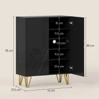 HOMCOM Dulap pentru pantofi cu 2 uși, raft pentru pantofi, depozitare pentru pantofi cu 3 rafturi reglabile 72 x 31,5 x 95 cm, Negru(m-3)