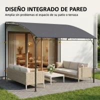 Outsunny Pérgola de Pared 2,8x3,8 m con Techo Inclinado Orificios de Drenaje y Estructura Metálica Gris(m-4)