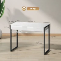 HOMCOM High Gloss Work Table, with Drawers - White(m-3)