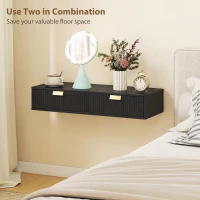 HOMCOM Modern Floating Nightstands Set of 2, Wall Mounted Bedside Tables with Wave Drawer Black(m-6)