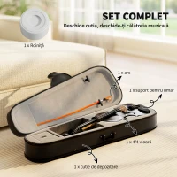 HOMCOM Vioară 4/4 din Lemn de Molid și Arțar cu Husă, Arcuș, Suport pentru Umăr și Rășină, Negru(m-4)