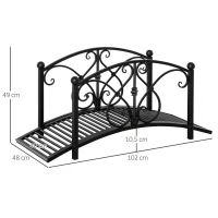 Outsunny Ponte de jardim em metal decoração de jardim com guarda-corpos laterais carga máxima 150 kg 102 x 48 x 49 cm preto(m-3)