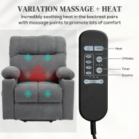 HOMCOM Fotel Seniora z Pomocą przy Wstawaniu, Funkcja Leżenia, w zestawie pilot, 144 cm x 91 cm x 88 cm, Szary(m-5)