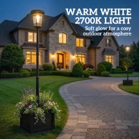 Outsunny Solarlantaarn Staande Lamp met Bloempot 195cm Buiten Tuinlantaarn met 2 Lichtniveaus Lichtregeling Schakelaar IP44(m-5)