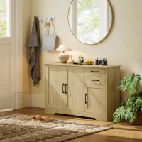 HOMCOM Sideboard with 2 Drawers Modern Storage Cabinet, Kitchen Cupboard with Adjustable Shelf and 3 Doors Natural(m-9)