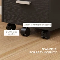 HOMCOM 3 Drawer Filing Cabinet, Rolling File Cabinet with Edged Top for Letter, A4 Size, Hanging File Folders, Black(m-6)