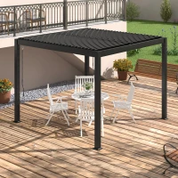 Outsunny Pergola 3 x 3 m bioclimatique tonnelle avec lames orientables manivelle, style contemporain UV, aluminium - noir(m-10)