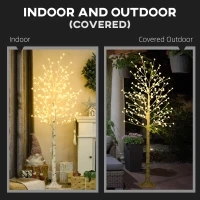 HOMCOM Pom decorativ luminos de mesteacăn cu 180 de lumini LED, înalt de 180 cm, cu 3 niveluri de luminozitate, pentru interior și exterior, alb(m-7)