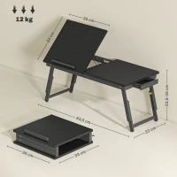 HOMCOM Masă de pat pliabilă și reglabilă, blat de pat pentru laptop din bambus blat înclinat 83,5x33x34cm negru(m-3)