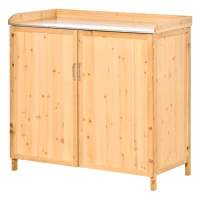 Outsunny Armário de jardim em pé mesa de replantio 2 em 1 - mesa de jardinagem porta dupla, prateleira, tampo em chapa de aço galvanizado - mesa de plantio em madeira de cedro pré-oleada(m-8)