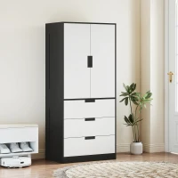 HOMCOM 2 Door Wardrobe, Modern Wardrobe with 3 Drawers and Hanging Rod for Bedroom, Black(m-8)