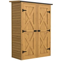 Outsunny Holz-Aufbewahrungsschrank, Gartenschrank mit 2 Regalen, Braun(m-1)