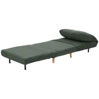 HOMCOM 2-in-1 Fotoliu extensibil Pat pentru oaspeți, tetieră reglabilă, aspect catifea reiată 82 cm x 87 cm x 89 cm Verde(m-6)