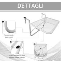 Outsunny Tavolo da Ringhiera con Ganci ad Altezza Regolabile su 3 Livelli, in Metallo, 60x56x50 cm, Bianco(m-6)