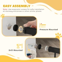 PawHut Bramka dla zwierząt, 77 cm bramka na schody, regulowana szerokość 76-104 cm, z drzwiczkami dla kota, do schodów i drzwi, czarna(m-5)