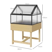 Outsunny Mini Estufa sobre Pés dim.  60L x 57l x 103H cm duplo teto abrível Painéis de Policarbonato, aço, Madeira de pinho tratada(m-3)