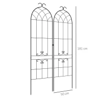 Outsunny Conjunto de 2 treliças de jardim, suporte para plantas trepadeiras em metal, 50L x 181H cm, preto(m-3)