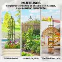 Outsunny Juego de 2 Obeliscos de Jardín de Acero 1,74 m Enrejados para Plantas Trepadoras Rosas para Exterior Patio Negro(m-7)