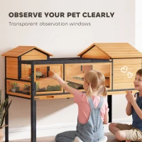 PawHut Dom dla żółwi, klatka dla małych zwierząt, 2 pokoje, 2 poziomy, okna, rampy, akcesoria, drewno, stal, Żółty(m-5)