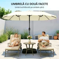 Outsunny Umbrelă Dublă cu 12 Spițe, Manivelă, Bază în Formă de Cruce și Saci, din Metal și Poliester, 3x1.5 m, Bej(m-6)