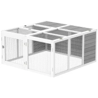 PawHut Cușcă exterioară pentru animale mici, cușcă pentru iepuri, construcție din lemn, pliabilă, pentru interior și exterior, Gri deschis(m-6)