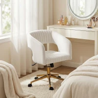 HOMCOM Scaun de birou pe roți cu tapițerie din catifea, scaun de birou reglabil pe înălțime, funcție de înclinare, Alb crem(m-4)
