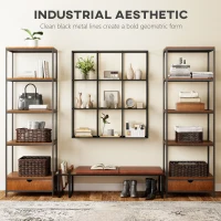 HOMCOM Industrialny Wiszący Regał z 9 Przegrodami, Metalowy Regał na Kolekcje, Idealny do Dekoracji Wnętrz, Czarny(m-5)