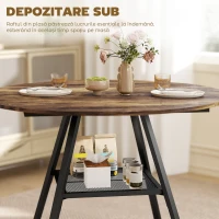 HOMCOM Masă de dining 4 locuri, 100 cm rotundă, bucătărie industrială, poliță de depozitare, maro rustic.(m-5)