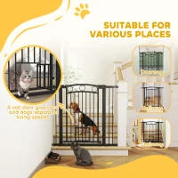 PawHut Bramka dla zwierząt, 96 cm, regulowana szerokość 76-104 cm, z drzwiczkami dla kota, dla schodów i drzwi, czarna(m-8)