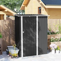 Outsunny Capanno Porta Attrezzi in Metallo con Tetto Inclinato e Porta Bloccabile, 142x86x189 cm, Grigio Scuro(m-8)