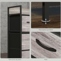 HOMCOM Cómoda con 4 Cajones de Tela Plegables Industrial Estante Abierto Marco de Acero Cajonera para Espacios Pequeños Gris(m-7)