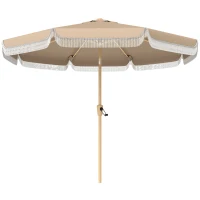 Outsunny Parasol de jardin extérieur 266 cm, parasol inclinable, franges, manivelle, 8 baleines, toile polyester 180 g/m², kaki(m-12)